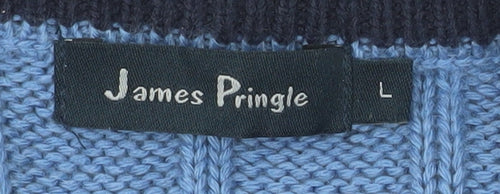 James Pringle Men's Blue Cable Knit Cardigan L Acrylic