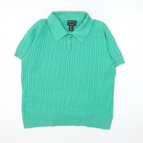 Jones New York Men's Green Cable Knit Cotton Short Sleeve Polo L