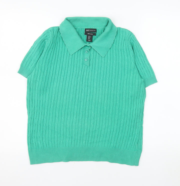 Jones New York Men's Green Cable Knit Cotton Short Sleeve Polo L