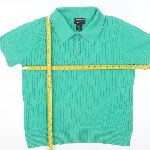 Jones New York Men's Green Cable Knit Cotton Short Sleeve Polo L
