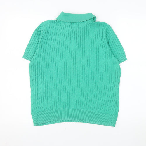 Jones New York Men's Green Cable Knit Cotton Short Sleeve Polo L