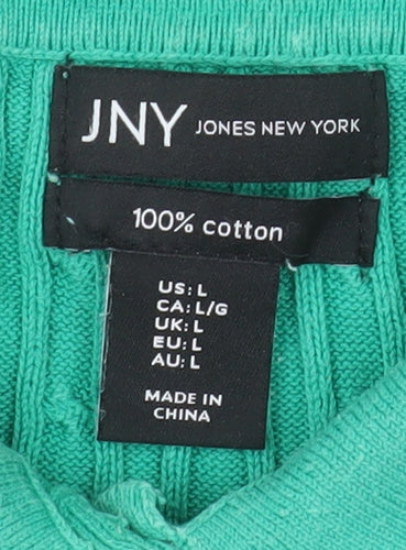 Jones New York Men's Green Cable Knit Cotton Short Sleeve Polo L