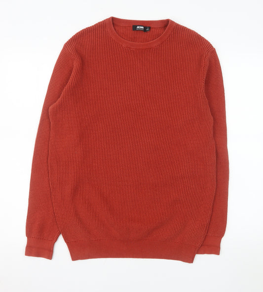 Jacamo Men's Red Cotton Waffle-Knit Crew Neck Pullover Jumper M