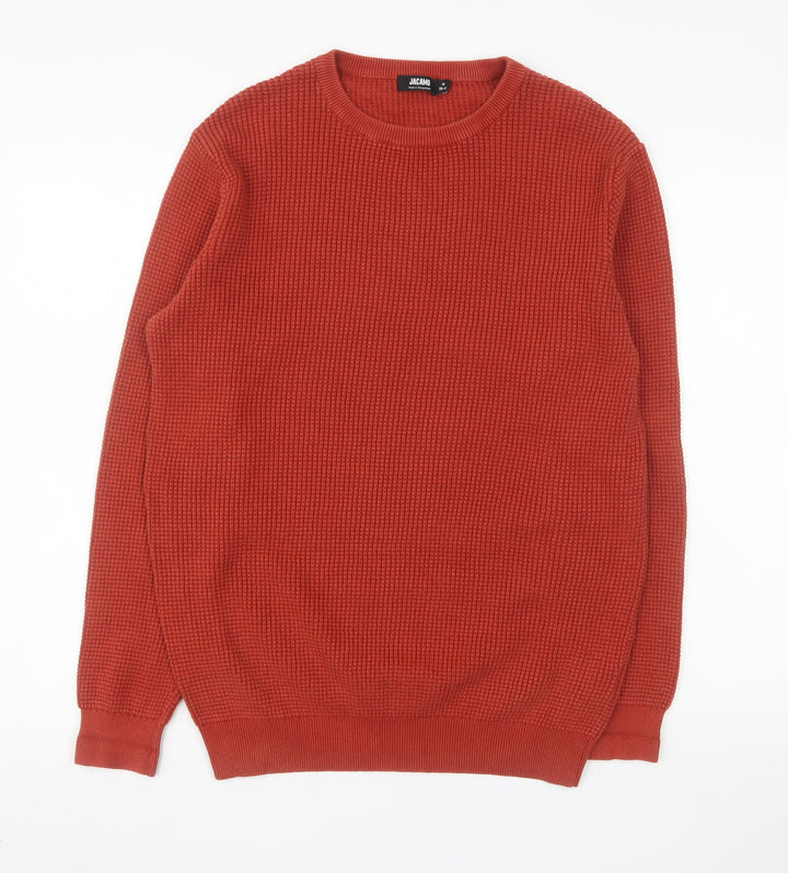 Jacamo Men's Red Cotton Waffle-Knit Crew Neck Pullover Jumper M