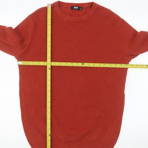 Jacamo Men's Red Cotton Waffle-Knit Crew Neck Pullover Jumper M