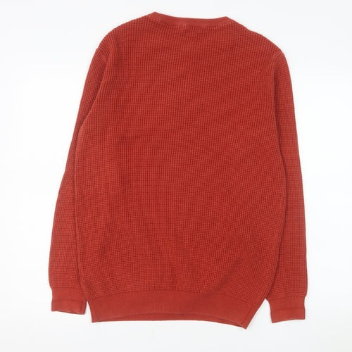 Jacamo Men's Red Cotton Waffle-Knit Crew Neck Pullover Jumper M