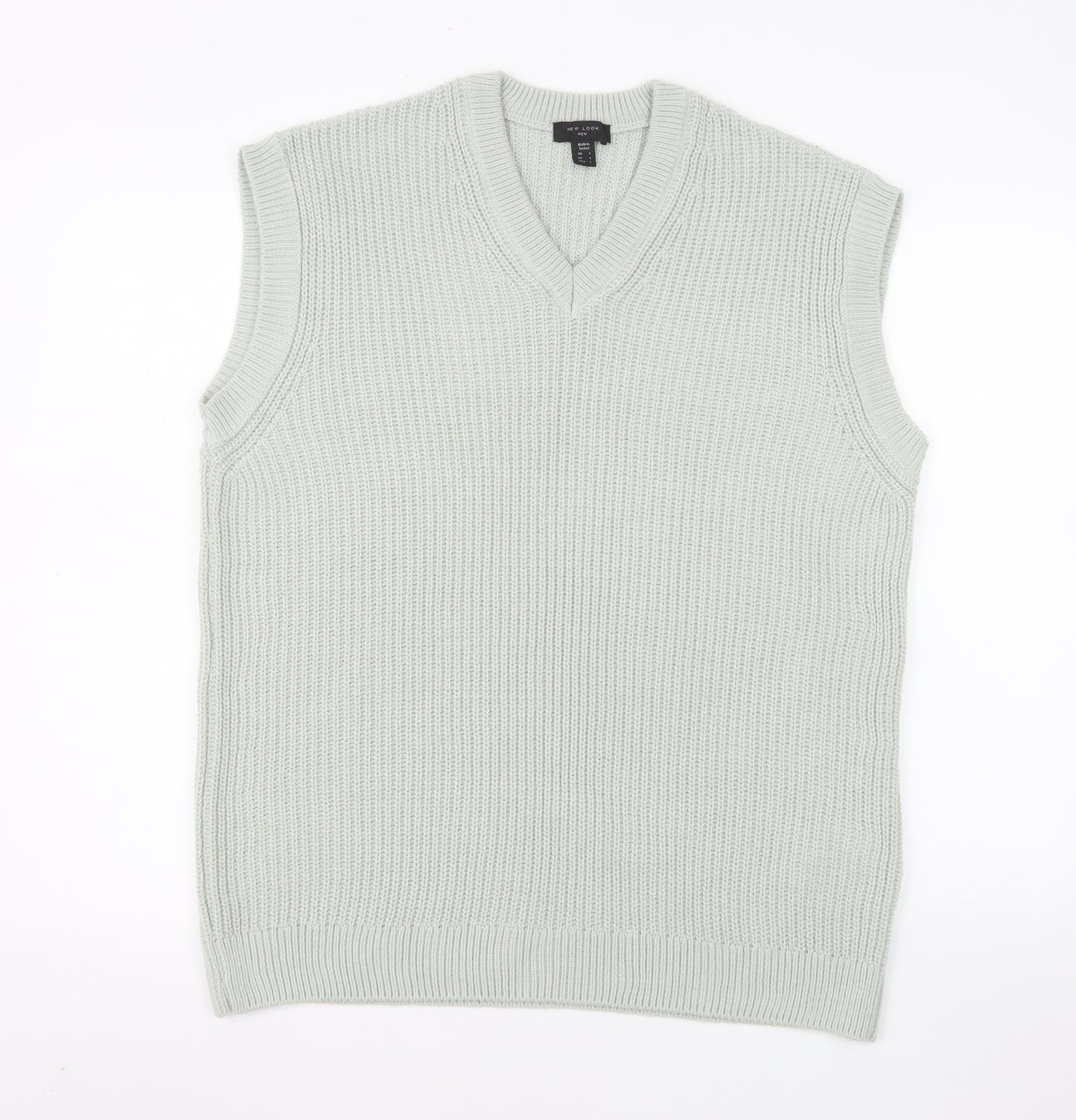 New Look Men Grey Acrylic V-Neck Knit Sleeveless Vest L