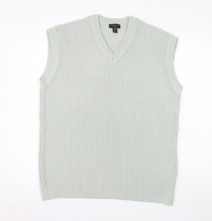 New Look Men Grey Acrylic V-Neck Knit Sleeveless Vest L