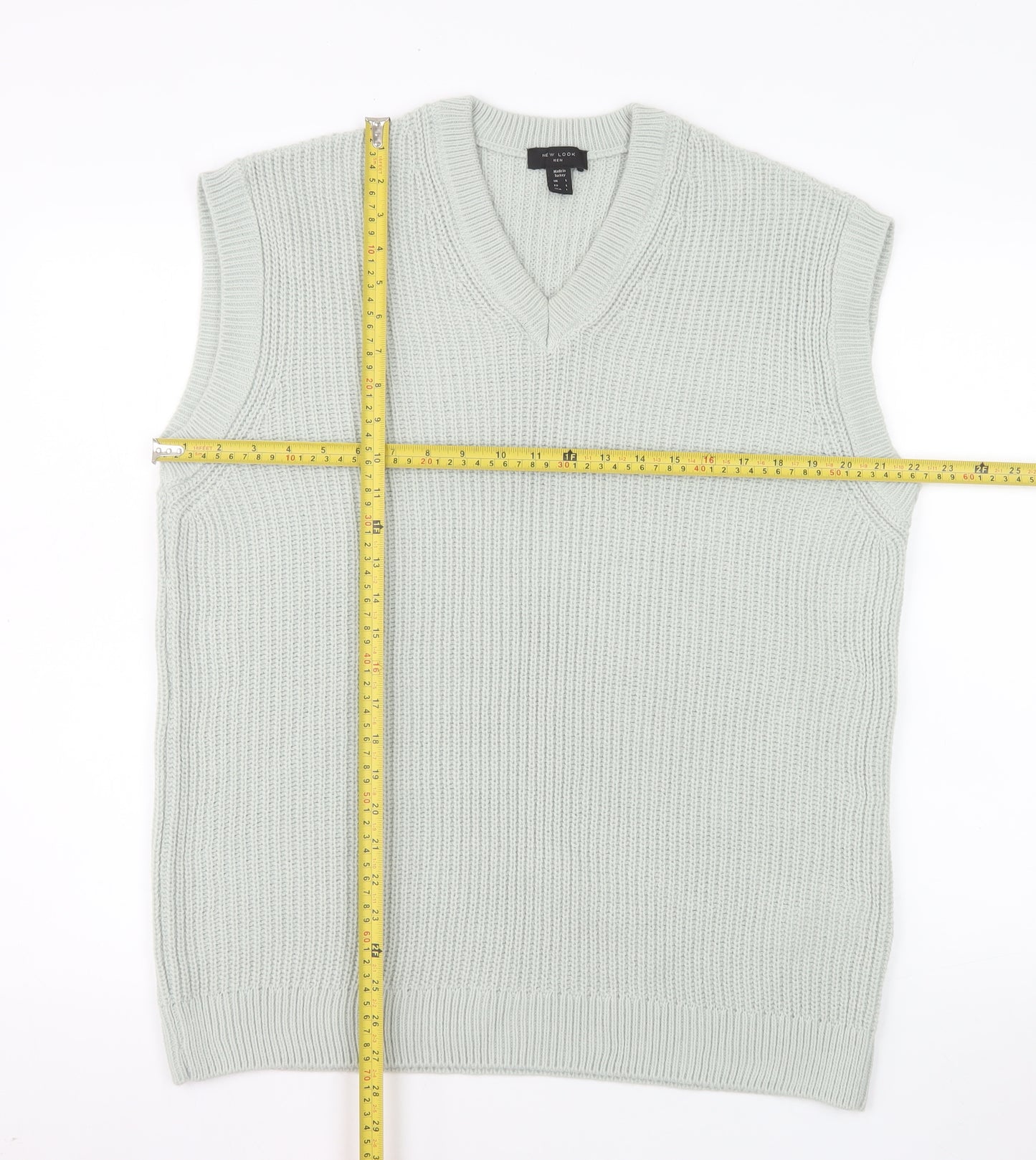 New Look Men Grey Acrylic V-Neck Knit Sleeveless Vest L