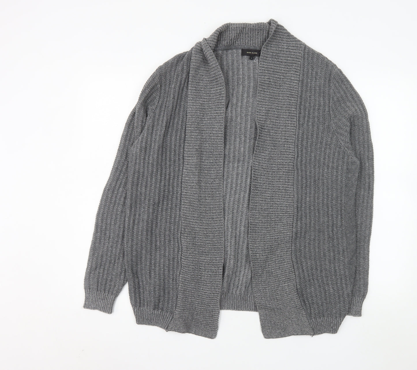 River Island Men's Grey Knit Open Cardigan Size L