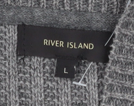River Island Men's Grey Knit Open Cardigan Size L
