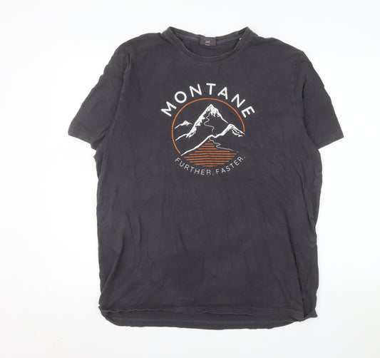 Montane Men’s Black Organic Cotton Graphic T-Shirt XL Outdoor Crew Neck