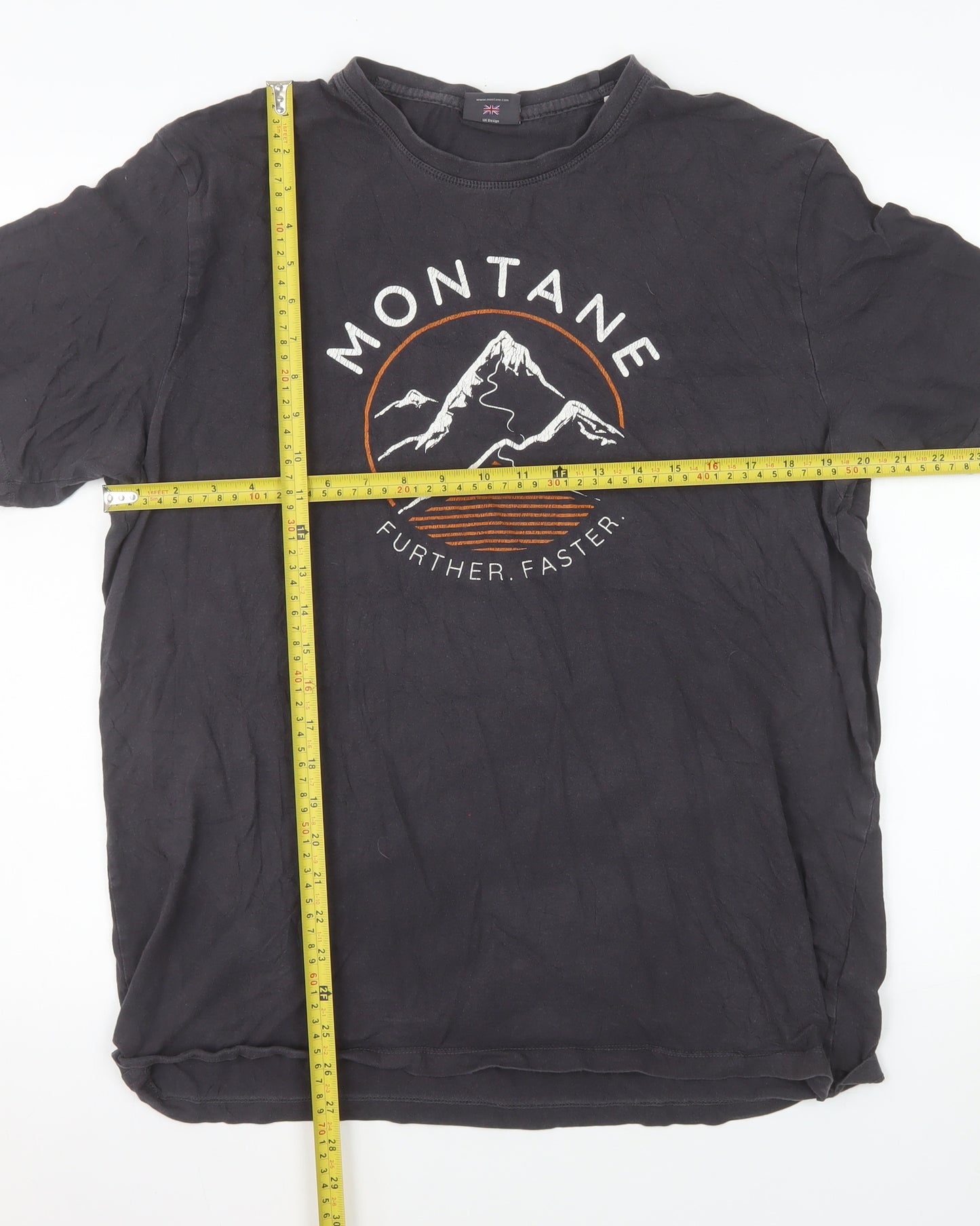 Montane Men’s Black Organic Cotton Graphic T-Shirt XL Outdoor Crew Neck