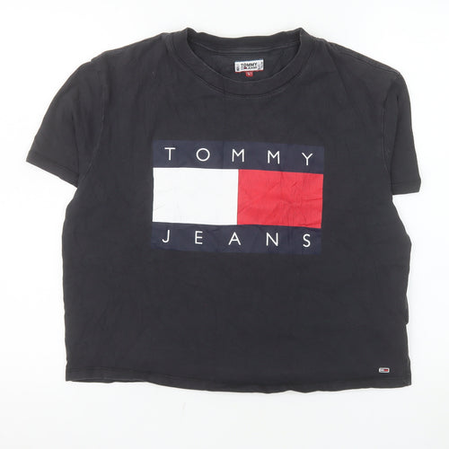 Tommy Jeans Womens Black L Basic Cotton Crew Neck T-Shirt