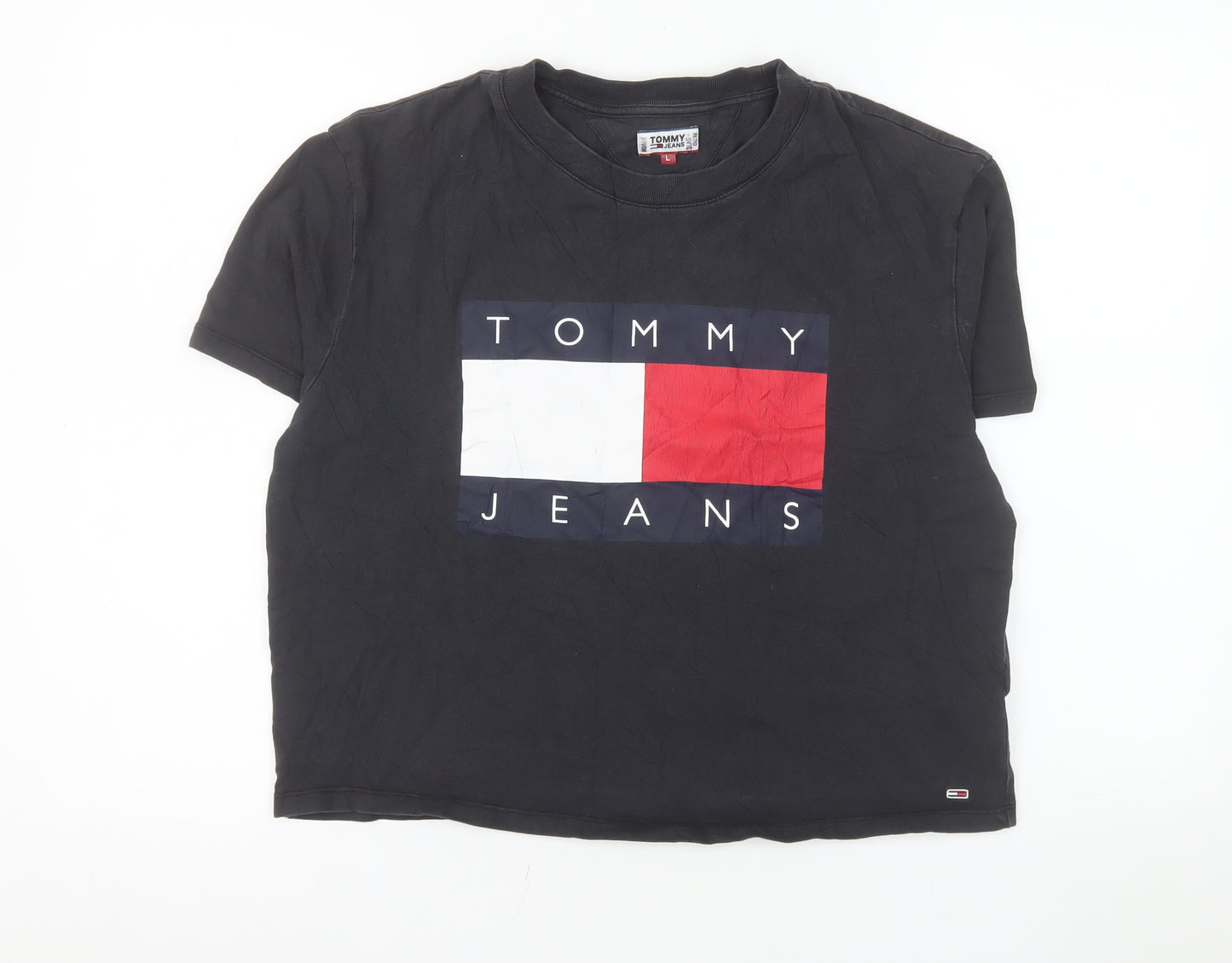Tommy Jeans Womens Black L Basic Cotton Crew Neck T-Shirt