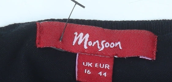 Monsoon Women Black Shrug Round Neck Knit Jumper Size 16