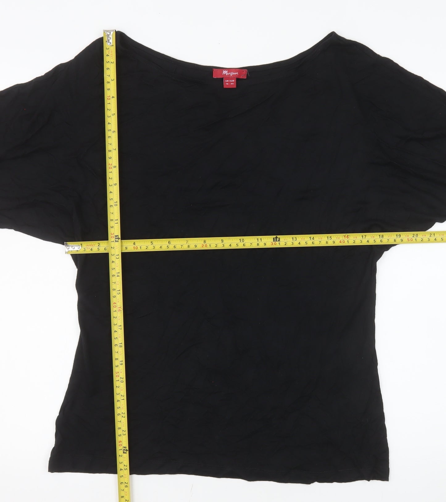 Monsoon Womens Black Size 16 Basic Modal Short Sleeve Blouse
