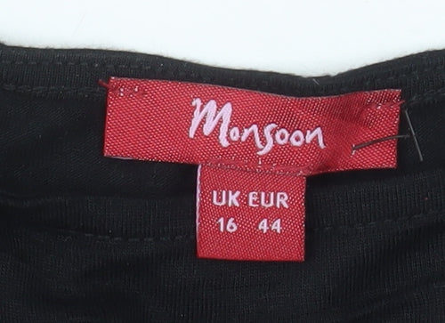 Monsoon Womens Black Size 16 Basic Modal Short Sleeve Blouse