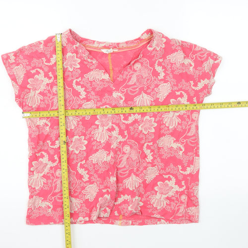 White Stuff Womens Pink Floral Cotton Short Sleeve Tunic Blouse UK 14