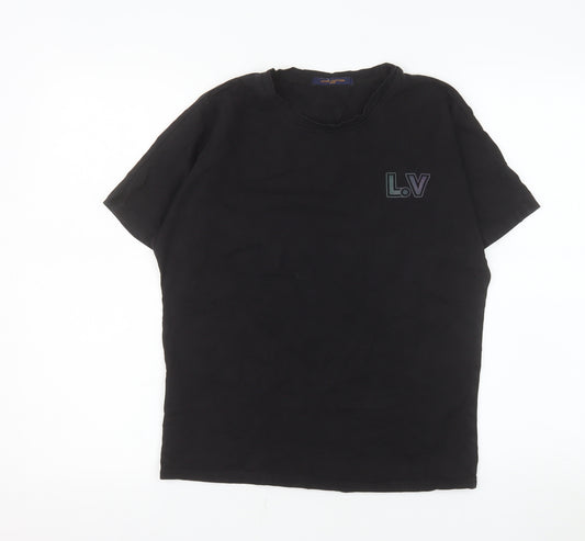 Louis Vuitton Women's Black Cotton LV Logo T-Shirt Size M