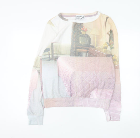 Wildfox Womens Beige Multicoloured Graphic Pullover Sweatshirt Size S
