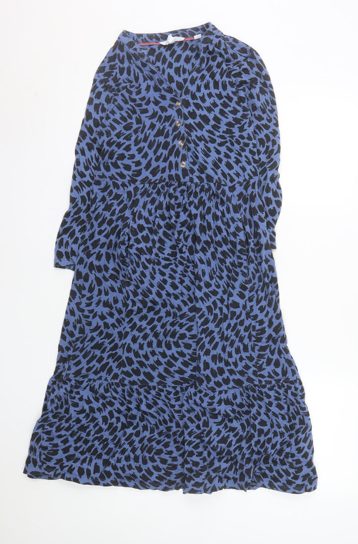 White Stuff Women's Blue Animal Print Midi A-Line Dress UK 8