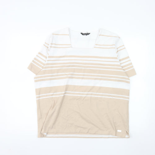 TIGI Women’s Beige White Striped Square Neck Plus Size T-Shirt 22