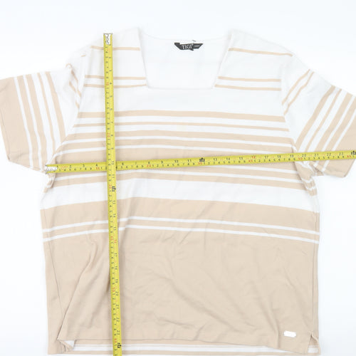 TIGI Women’s Beige White Striped Square Neck Plus Size T-Shirt 22