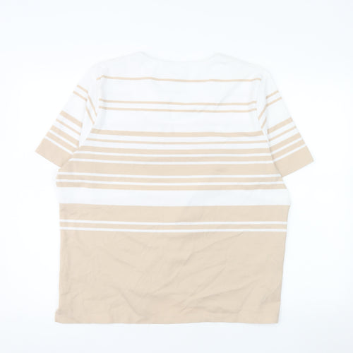 TIGI Women’s Beige White Striped Square Neck Plus Size T-Shirt 22