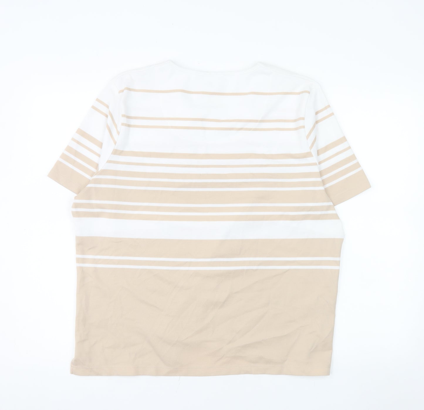TIGI Women’s Beige White Striped Square Neck Plus Size T-Shirt 22