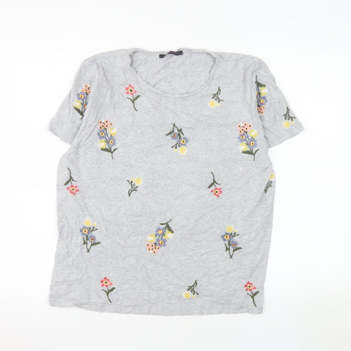 Marks and Spencer Women’s Grey Floral Embroidered Cotton T-Shirt UK 16
