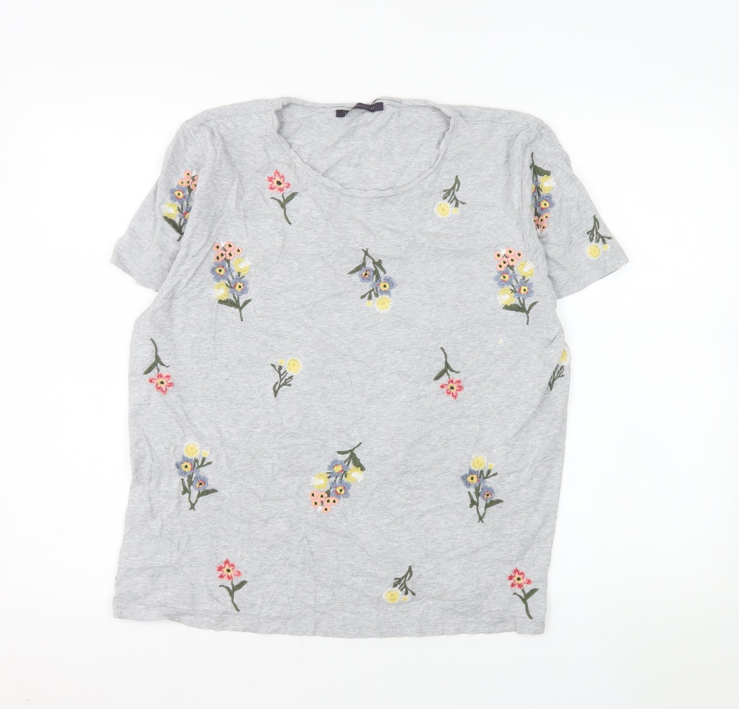 Marks and Spencer Women’s Grey Floral Embroidered Cotton T-Shirt UK 16