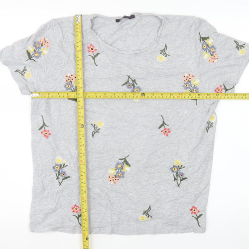 Marks and Spencer Women’s Grey Floral Embroidered Cotton T-Shirt UK 16