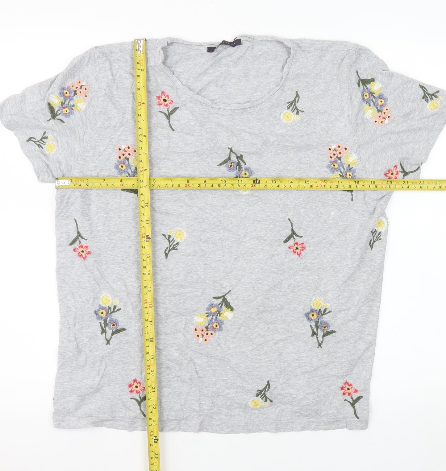 Marks and Spencer Women’s Grey Floral Embroidered Cotton T-Shirt UK 16