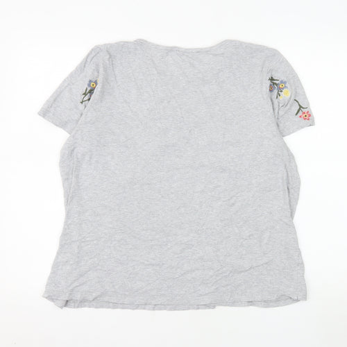 Marks and Spencer Women’s Grey Floral Embroidered Cotton T-Shirt UK 16