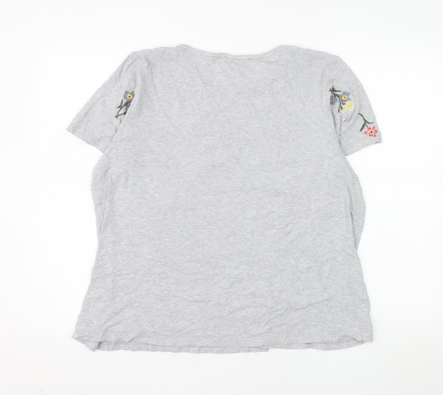 Marks and Spencer Women’s Grey Floral Embroidered Cotton T-Shirt UK 16