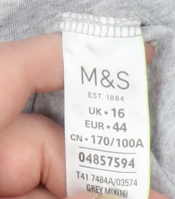 Marks and Spencer Women’s Grey Floral Embroidered Cotton T-Shirt UK 16