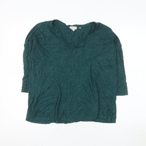 Fat Face Women's Green Sparkle 3/4 Sleeve Viscose T-Shirt UK 10