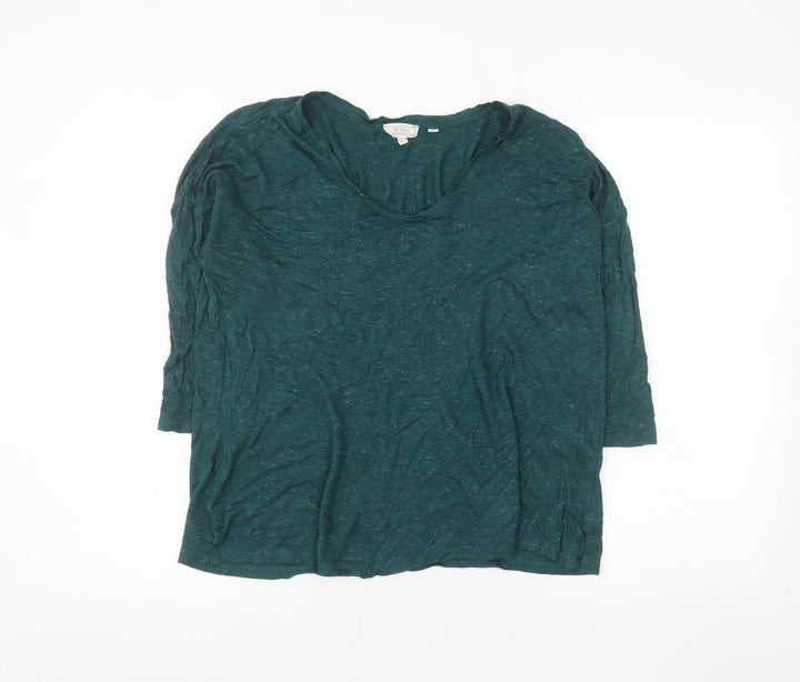 Fat Face Women's Green Sparkle 3/4 Sleeve Viscose T-Shirt UK 10