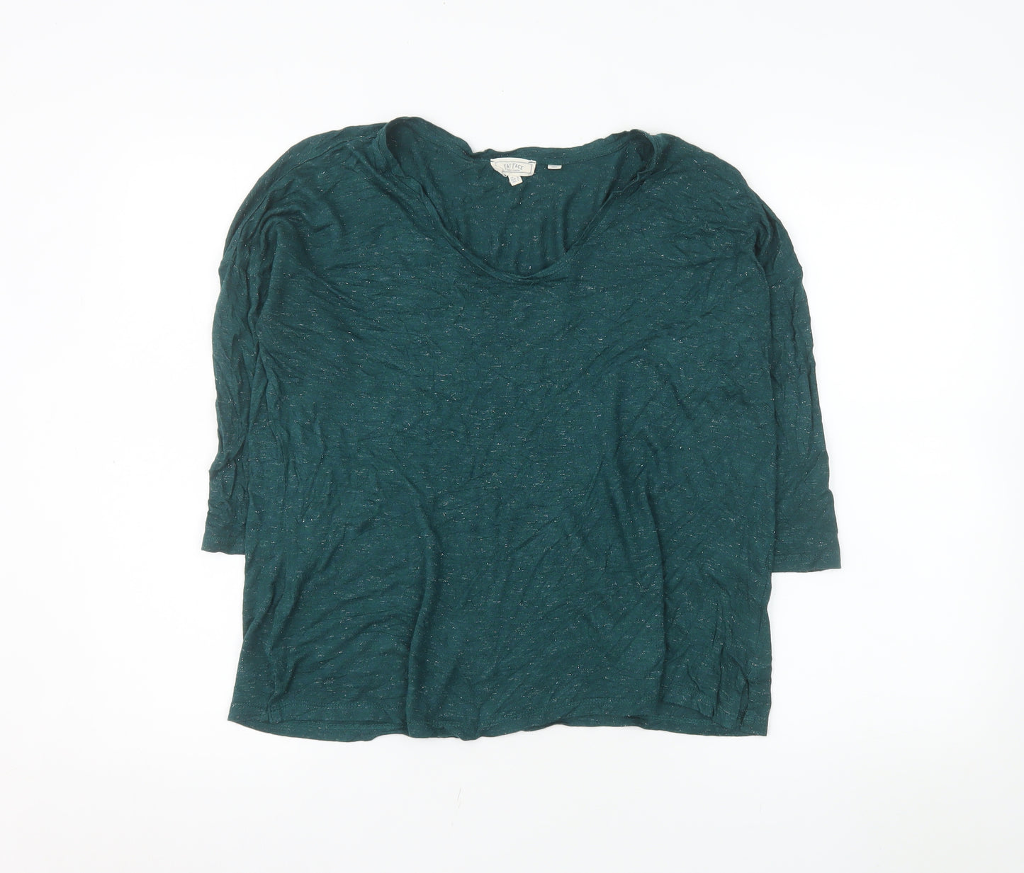 Fat Face Women's Green Sparkle 3/4 Sleeve Viscose T-Shirt UK 10