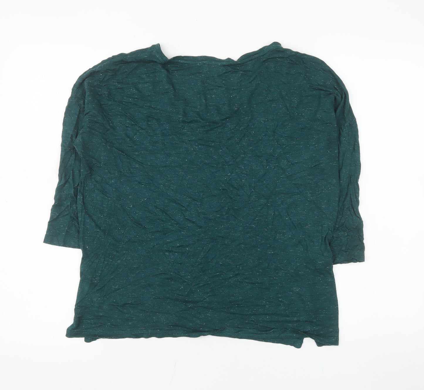 Fat Face Women's Green Sparkle 3/4 Sleeve Viscose T-Shirt UK 10