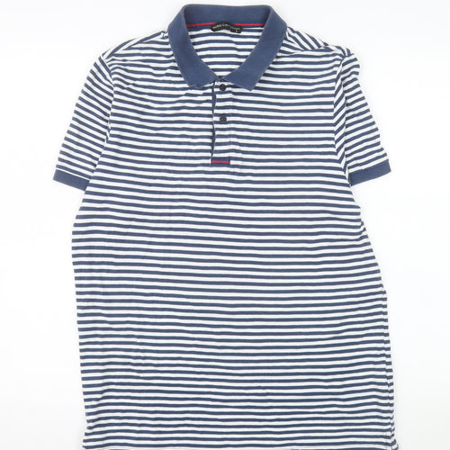 Mudo Collection Men's Blue Striped Cotton Polo Shirt Size L
