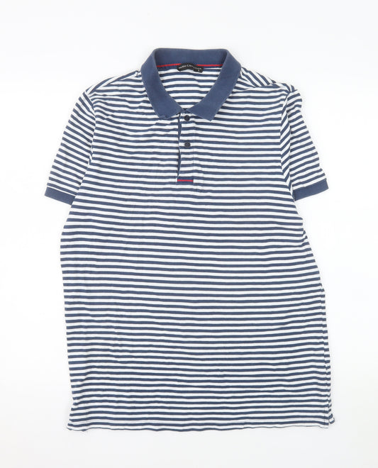 Mudo Collection Men's Blue Striped Cotton Polo Shirt Size L