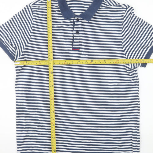 Mudo Collection Men's Blue Striped Cotton Polo Shirt Size L