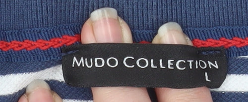 Mudo Collection Men's Blue Striped Cotton Polo Shirt Size L