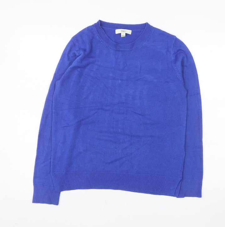 Marks and Spencer Womens Blue Size 12 Crew Neck Acrylic Jumper