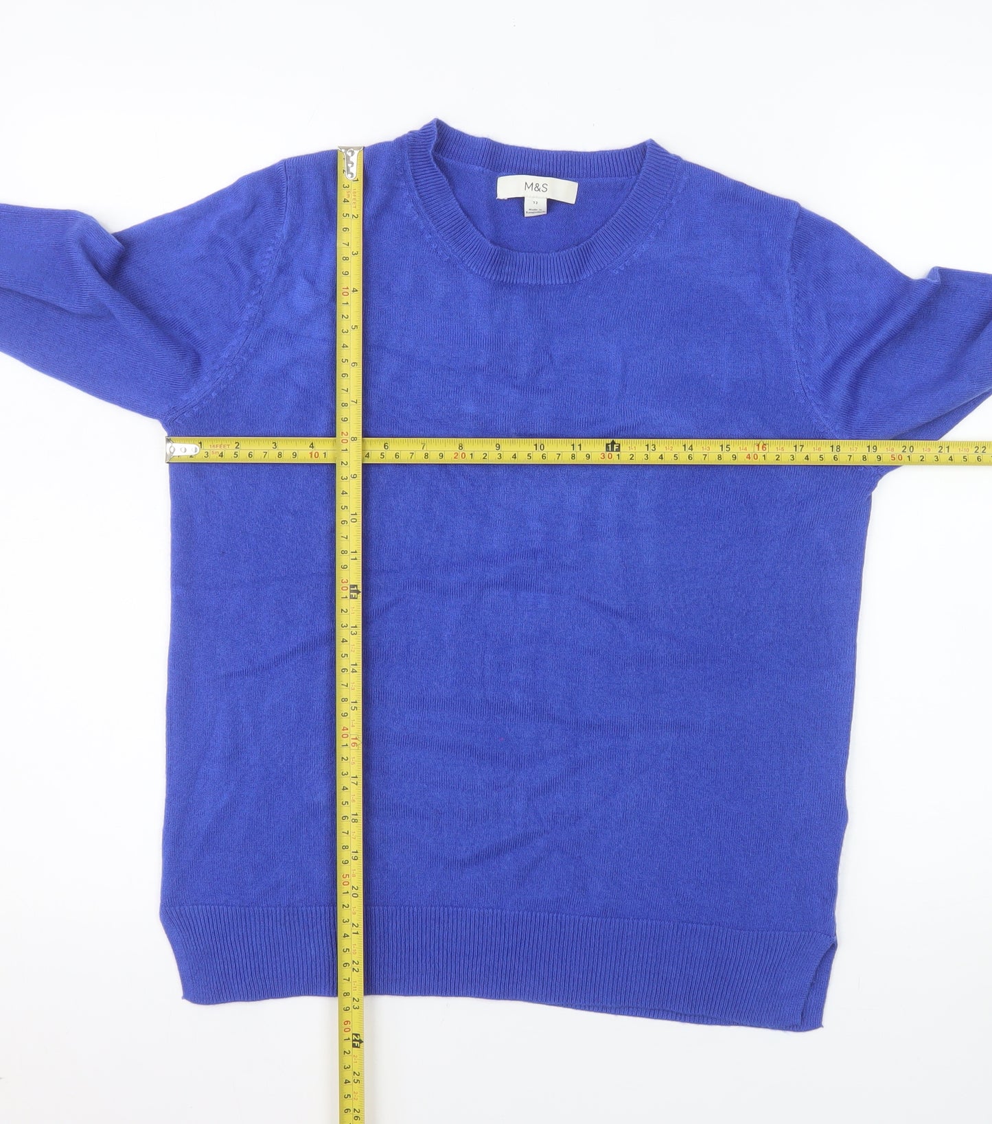 Marks and Spencer Womens Blue Size 12 Crew Neck Acrylic Jumper