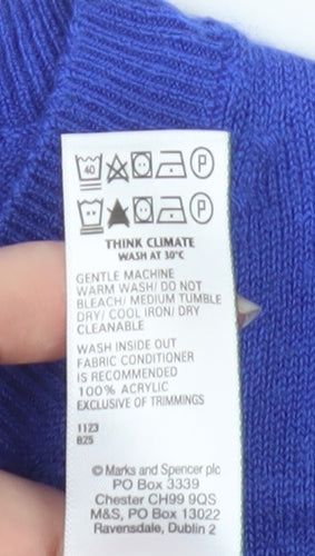 Marks and Spencer Womens Blue Size 12 Crew Neck Acrylic Jumper
