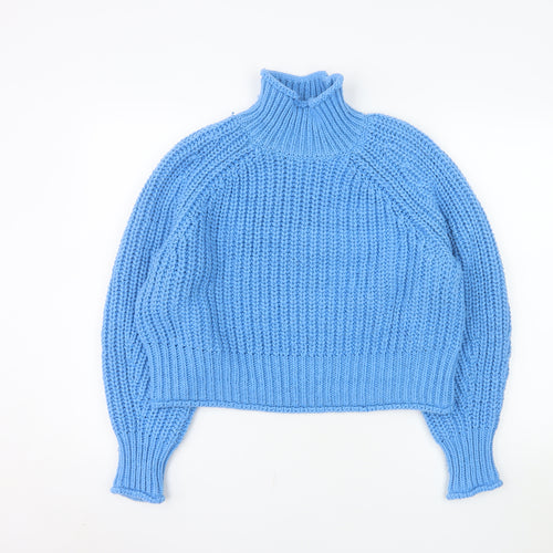 H&M Womens Blue Roll Neck Chunky-Knit Jumper Size 12