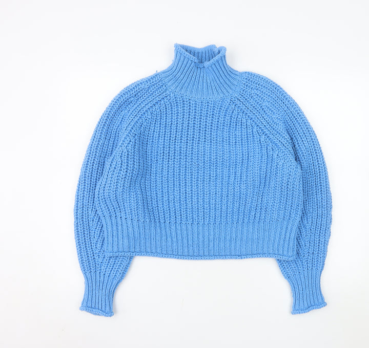 H&M Womens Blue Roll Neck Chunky-Knit Jumper Size 12